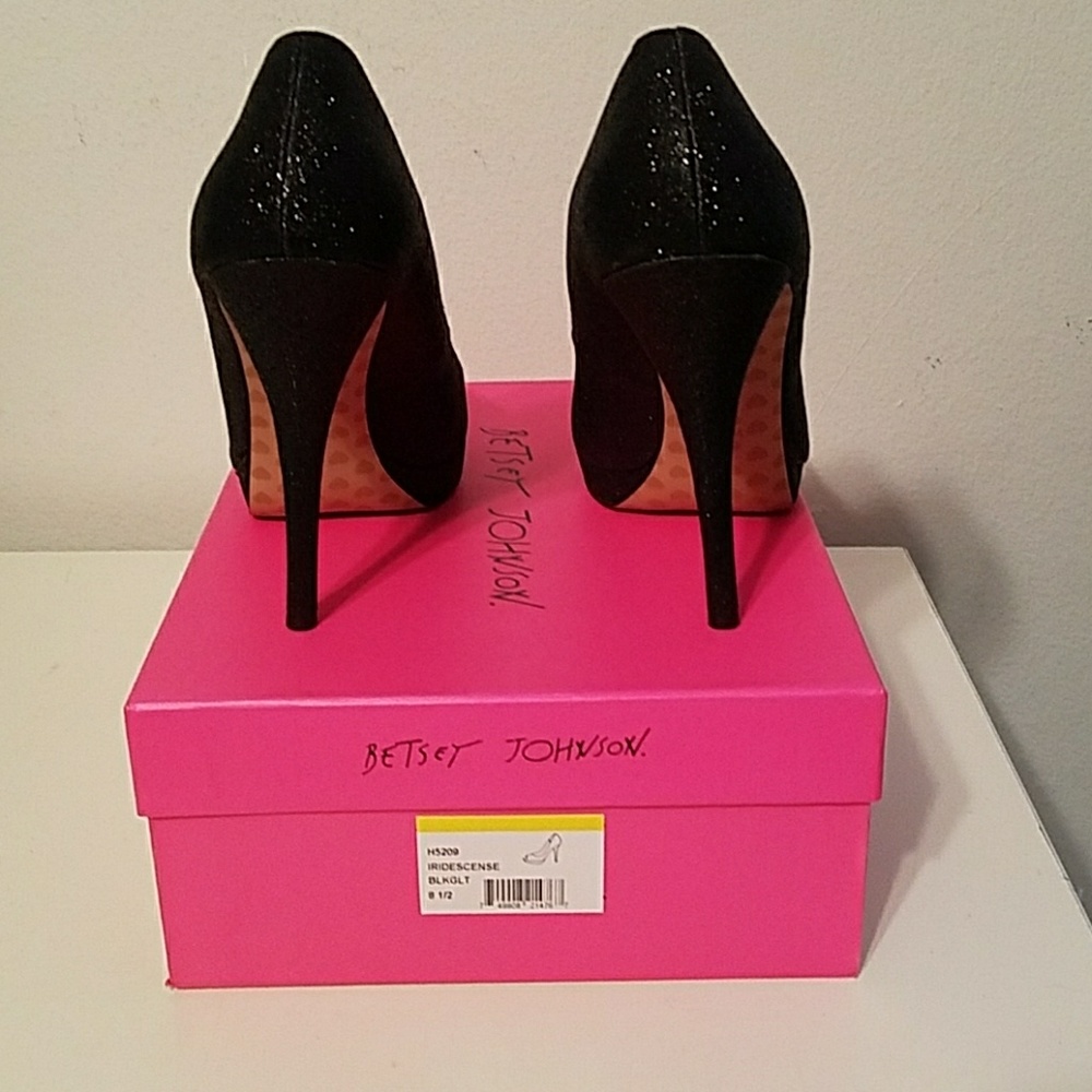 Betsey Johnson Iridescense Black Glitter Heels - Picture 4 of 6